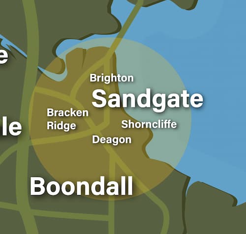 4017 suburbs map Sandgate, Shorncliffe, Deagon, Brighton, and Bracken Ridge.