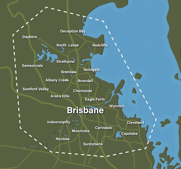 map of stump grinding service area in Brisbane